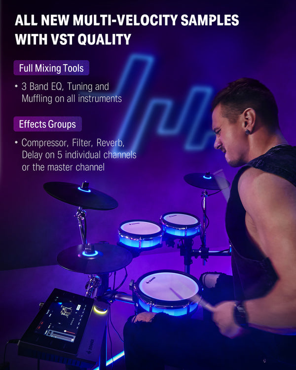 Donner BackBeat Electric Drum Set with High-Tech 7-inch Touchscreen, 1126 Sounds, Customize Drum Pad Colors, Internal Rack Wiring, and Gaming APP for Ultimate Fun