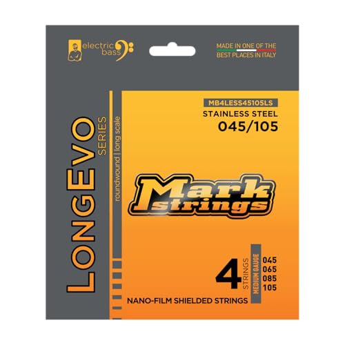 DV Mark Longevo Series - Electric Bass Strings Set of 4,  Medium Gauge (45-105) - Stainless Steel Bass Guitar Strings, Long Scale