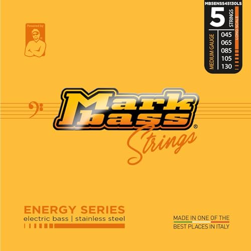 DV Mark Energy Series - Electric Bass Strings Set of 5,  Medium Gauge (45-130) - Stainless Steel Bass Guitar Strings, Long Scale
