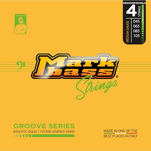 DV Mark Groove Series - Electric Bass Strings Set of 4,  Medium Gauge (45-105) - Nickel Plated Steel Bass Guitar Strings, Long Scale