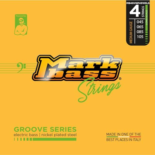 DV Mark Groove Series - Electric Bass Strings Set of 4,  Medium Gauge (45-105) - Nickel Plated Steel Bass Guitar Strings, Long Scale