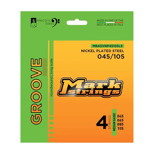 DV Mark Groove Series - Electric Bass Strings Set of 4,  Medium Gauge (45-105) - Nickel Plated Steel Bass Guitar Strings, Long Scale