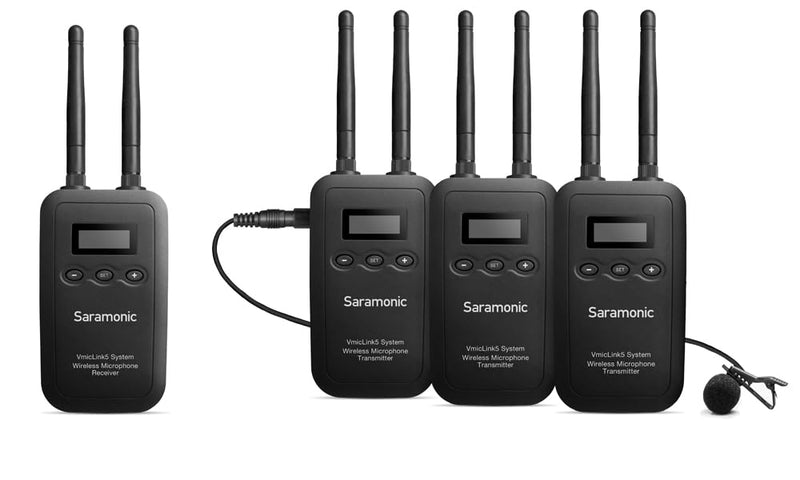 Saramonic VMICLINK5-3TX-PLUS-RX Camera-Mount Digital Wireless Microphone System 3 Bodypack Transmitters and Lavalier Mics (5.8 GHz)