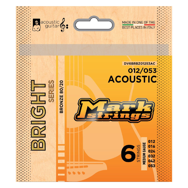 DV Mark DV6BRBZ01253AC Bright Series Bronze 80/20 Acoustic Guitar String Set, Medium (12-53)