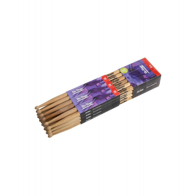 On-Stage Hickory Drumsticks 5A, Wood Tip (12-Pairs)